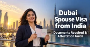 UAE Golden Visa guide for Indians showing passport, Emirates ID and Dubai skyline